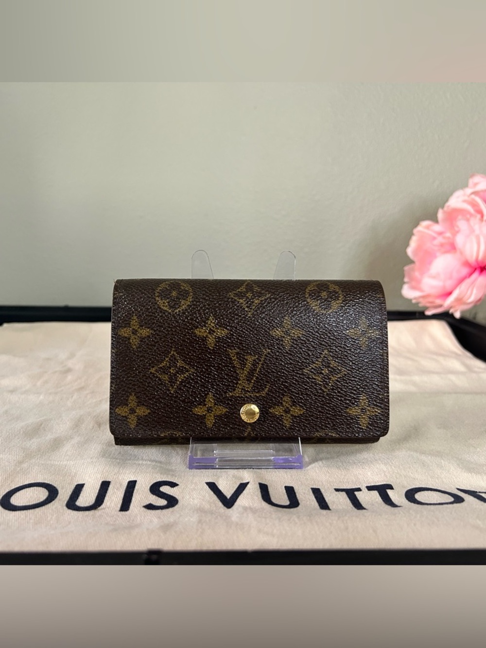 Louis Vuitton Brown Monogram Canvas Wallet with Gold-Tone Snap